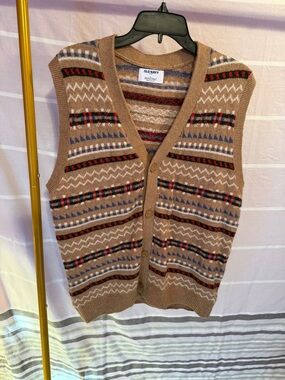 Old Navy Brown Multicolor Fair Isle Knit Button Vest